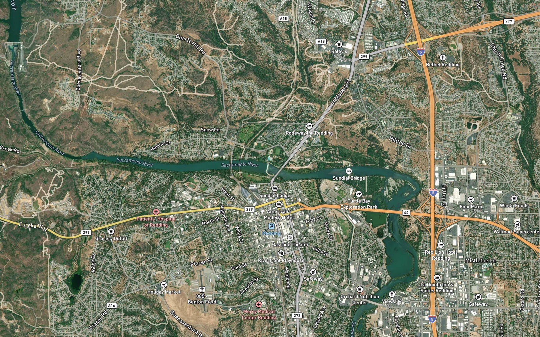 Satellite map of the Lake Redding