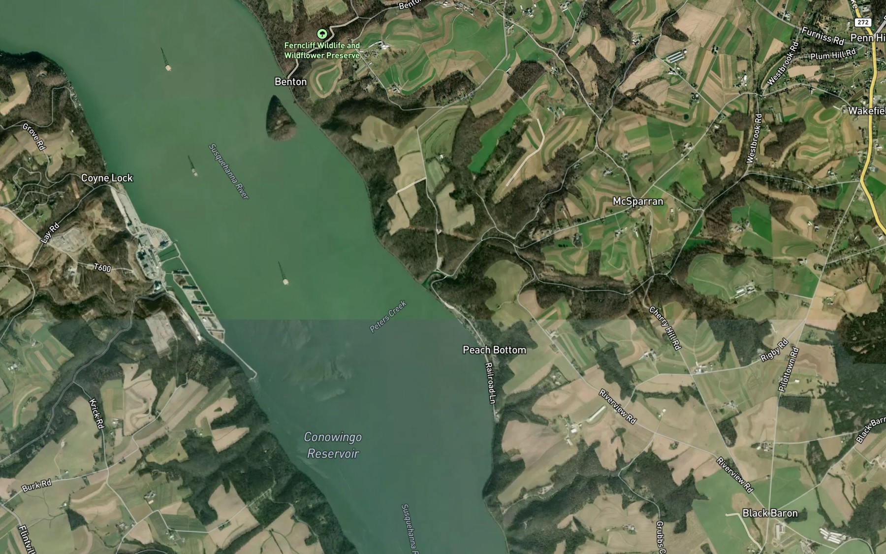 Satellite map of the Peters Creek