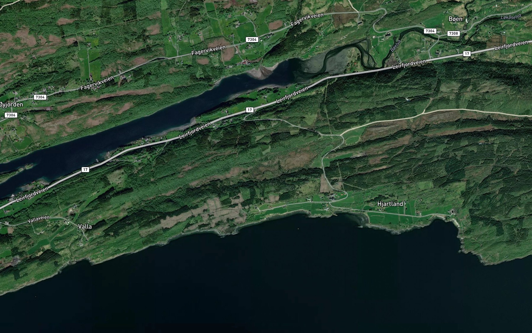 Satellite map of the Hjartlandselva