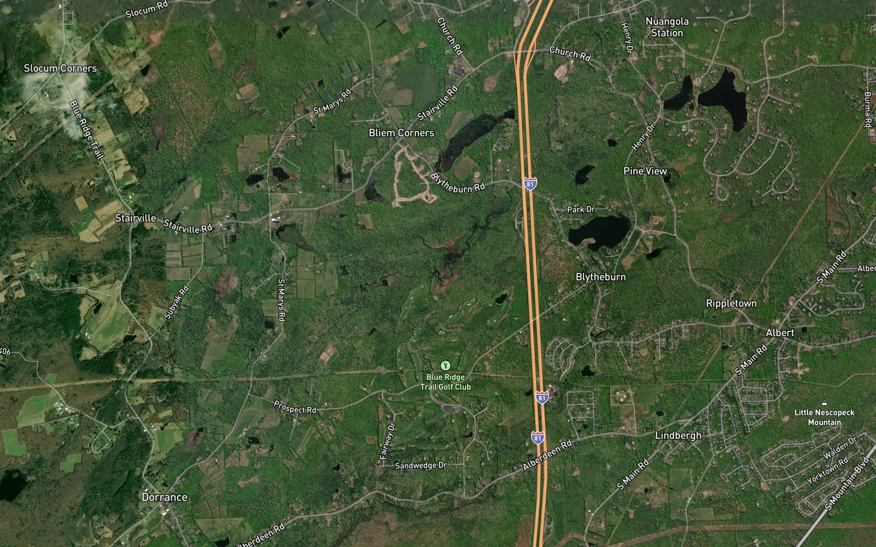 Satellite map of the Andy Pond
