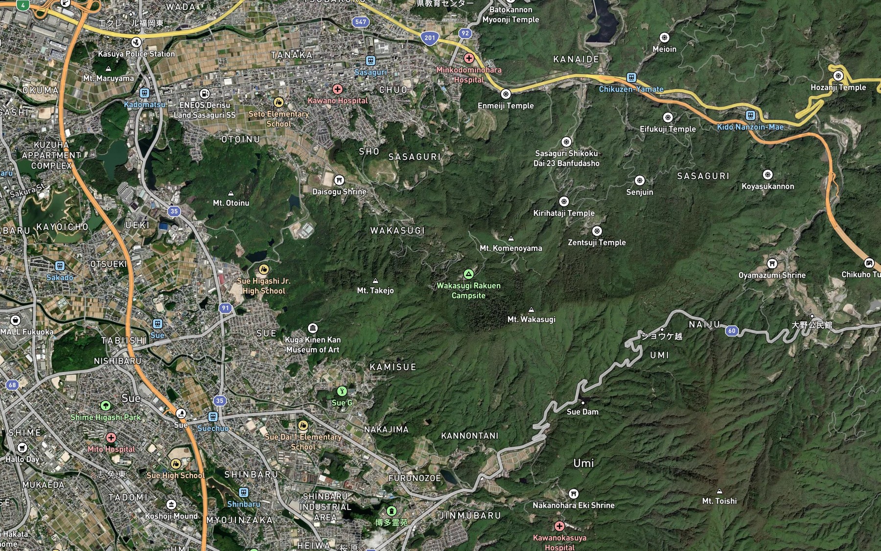 Satellite map of the Yoroga Taki
