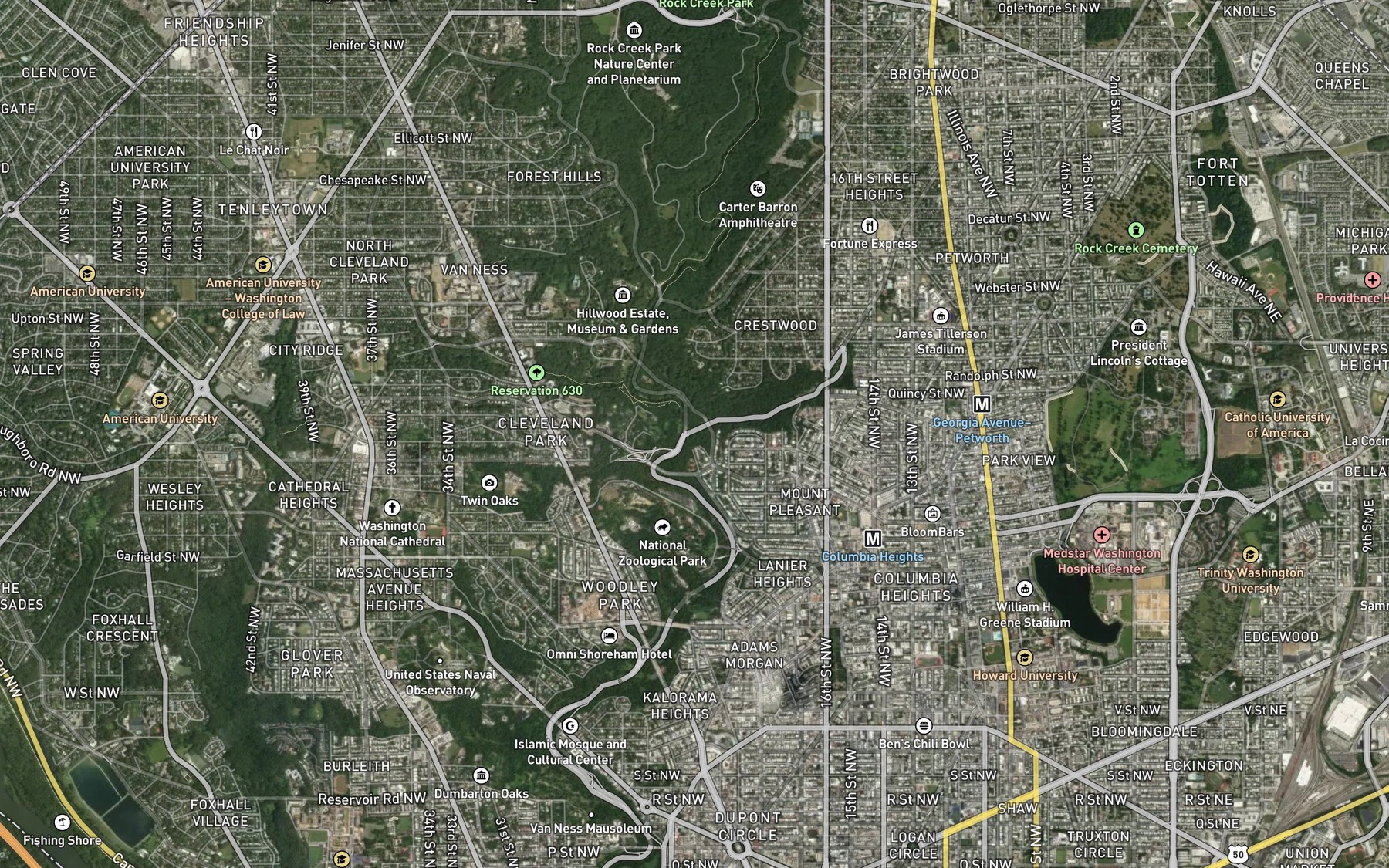 Satellite map of the Piney Branch