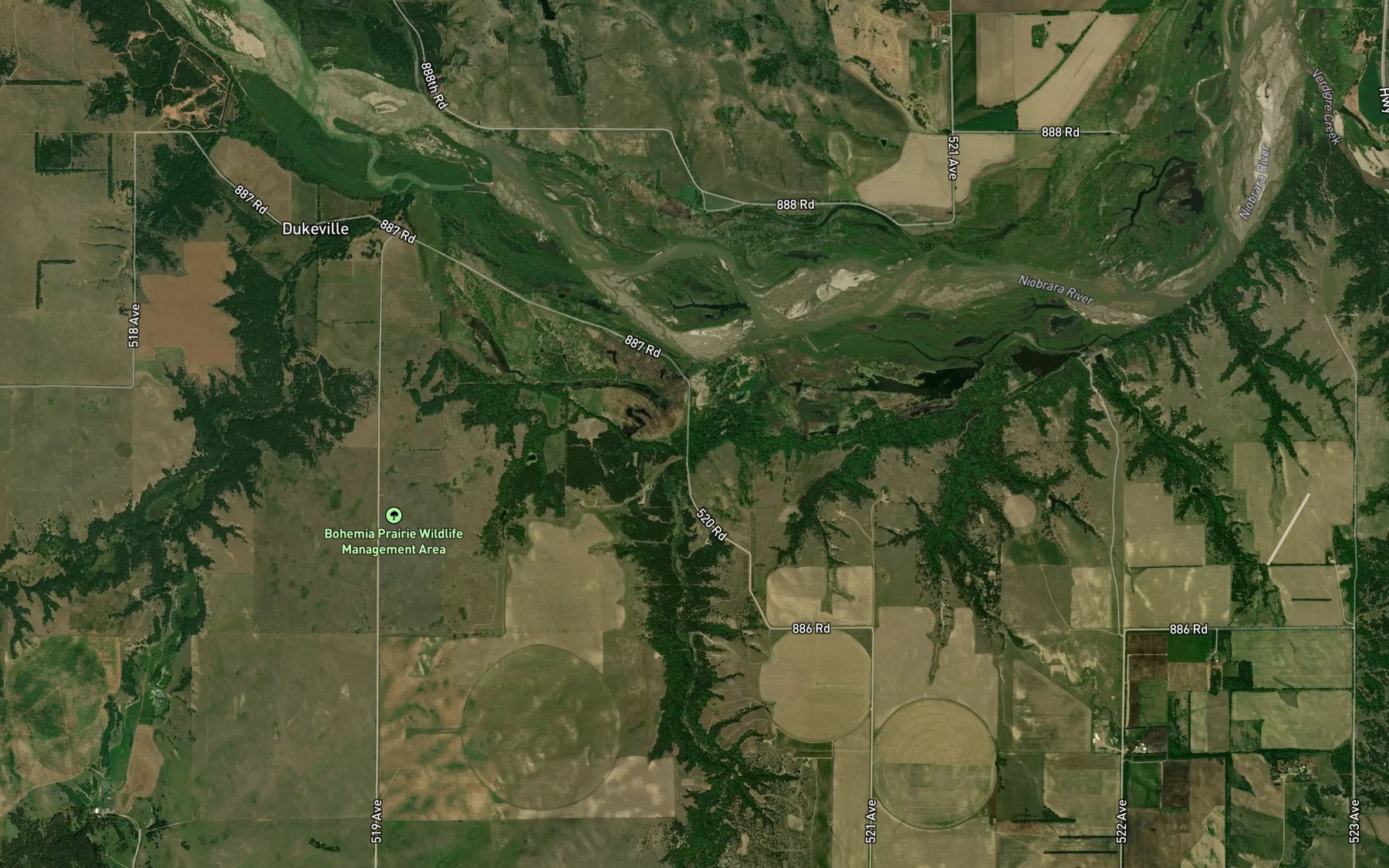 Satellite map of the Schindler Creek