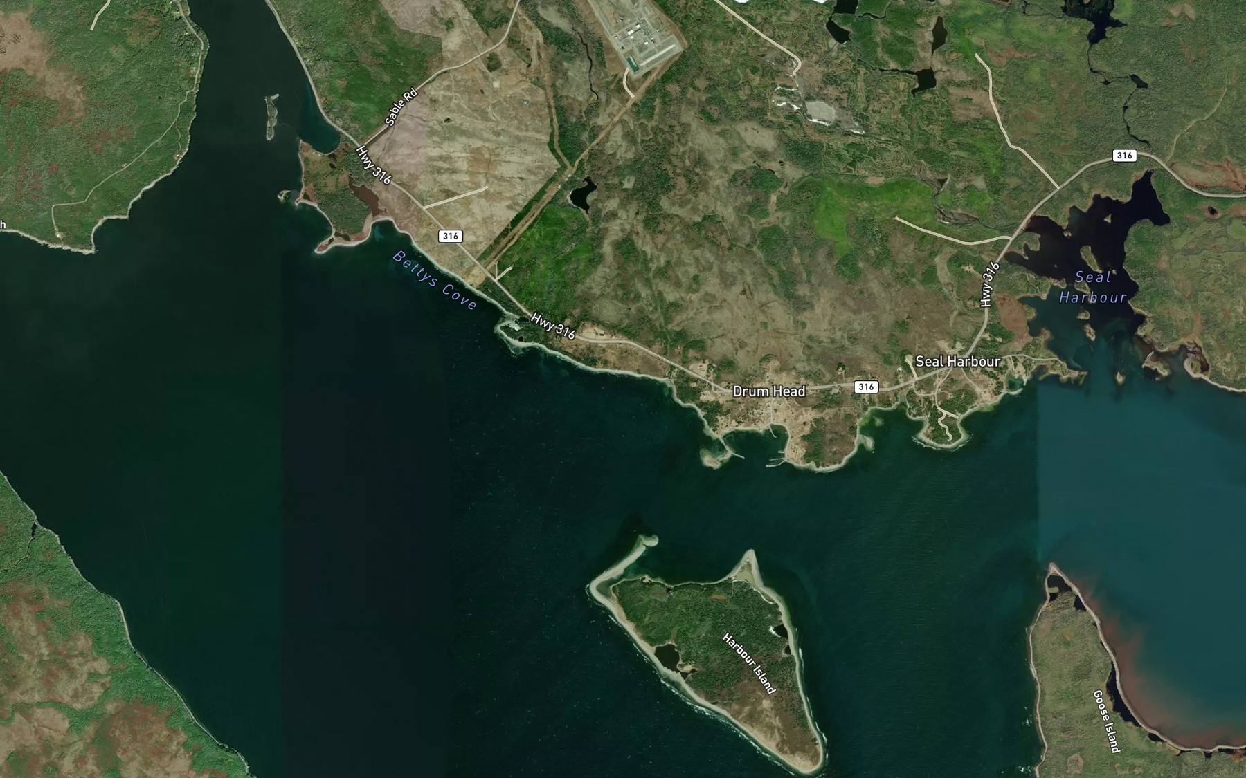 Satellite map of the Bettys Cove Pond