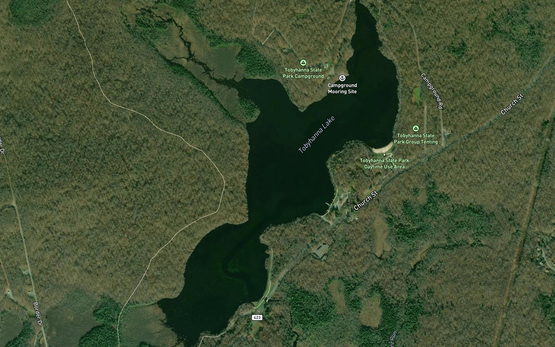 Satellite map of the Tobyhanna Lake