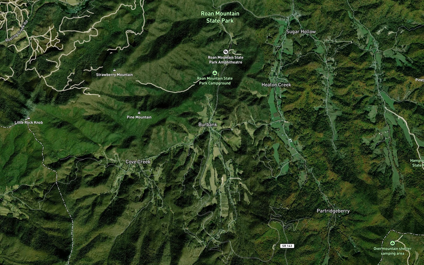 Satellite map of the Toms Branch