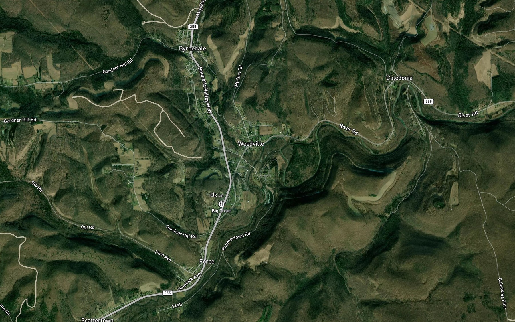 Satellite map of the Kersey Run