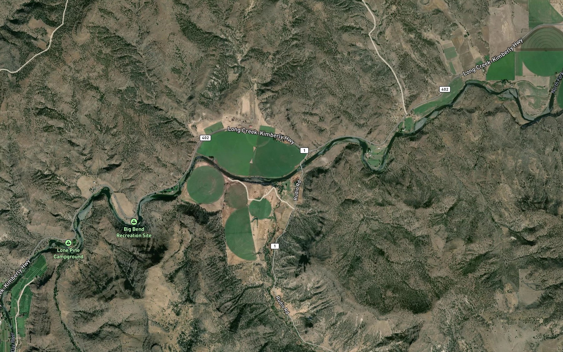 Satellite map of the Rudio Creek