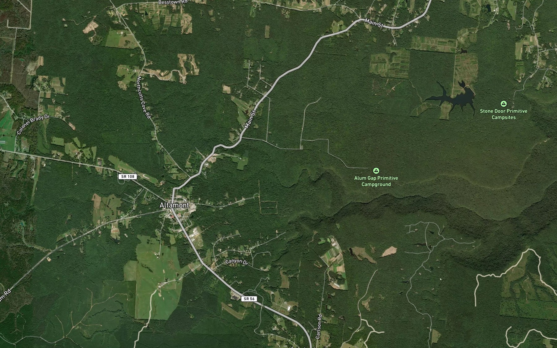 Satellite map of the Piney Creek