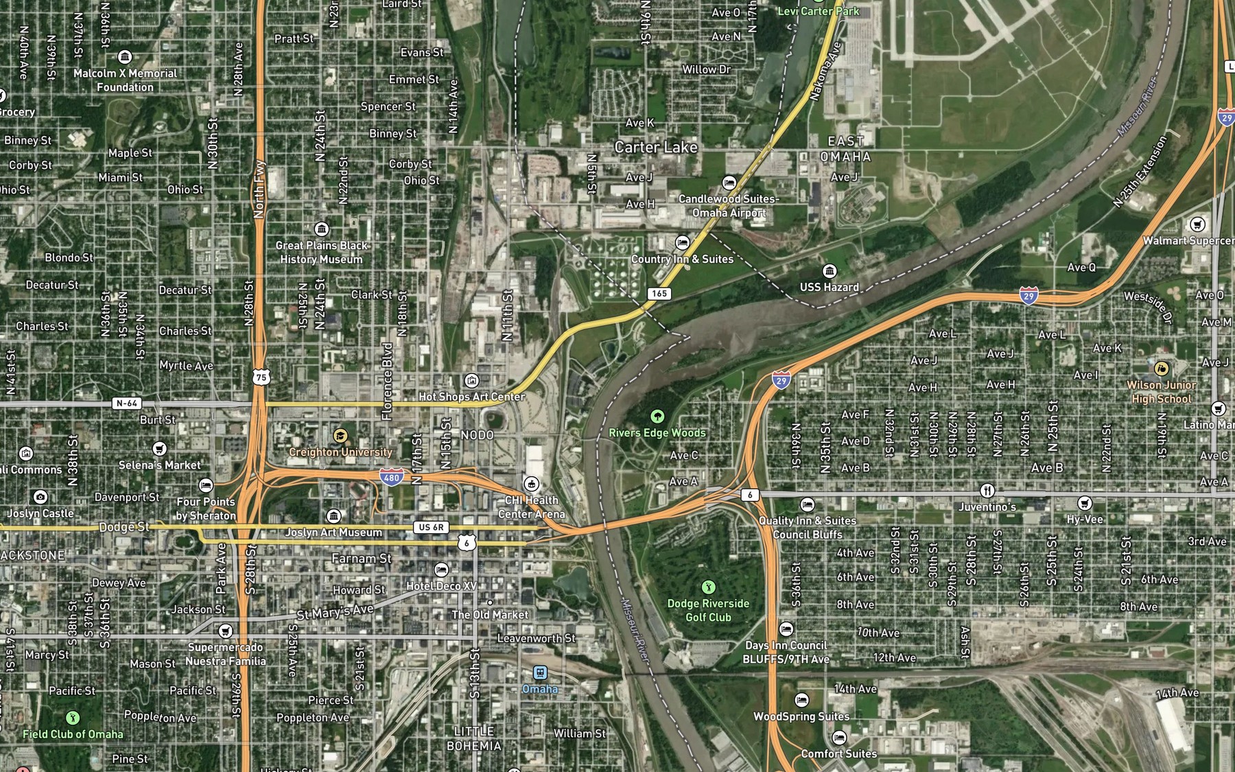 Satellite map of the Council Bend