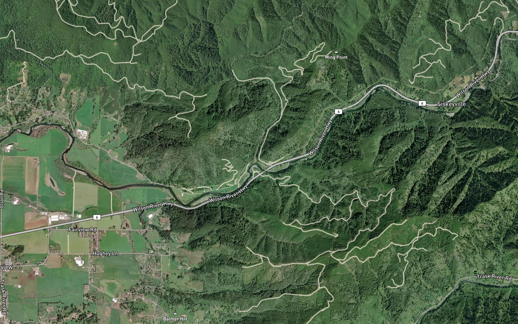 Satellite map of the Little North Fork Wilson River