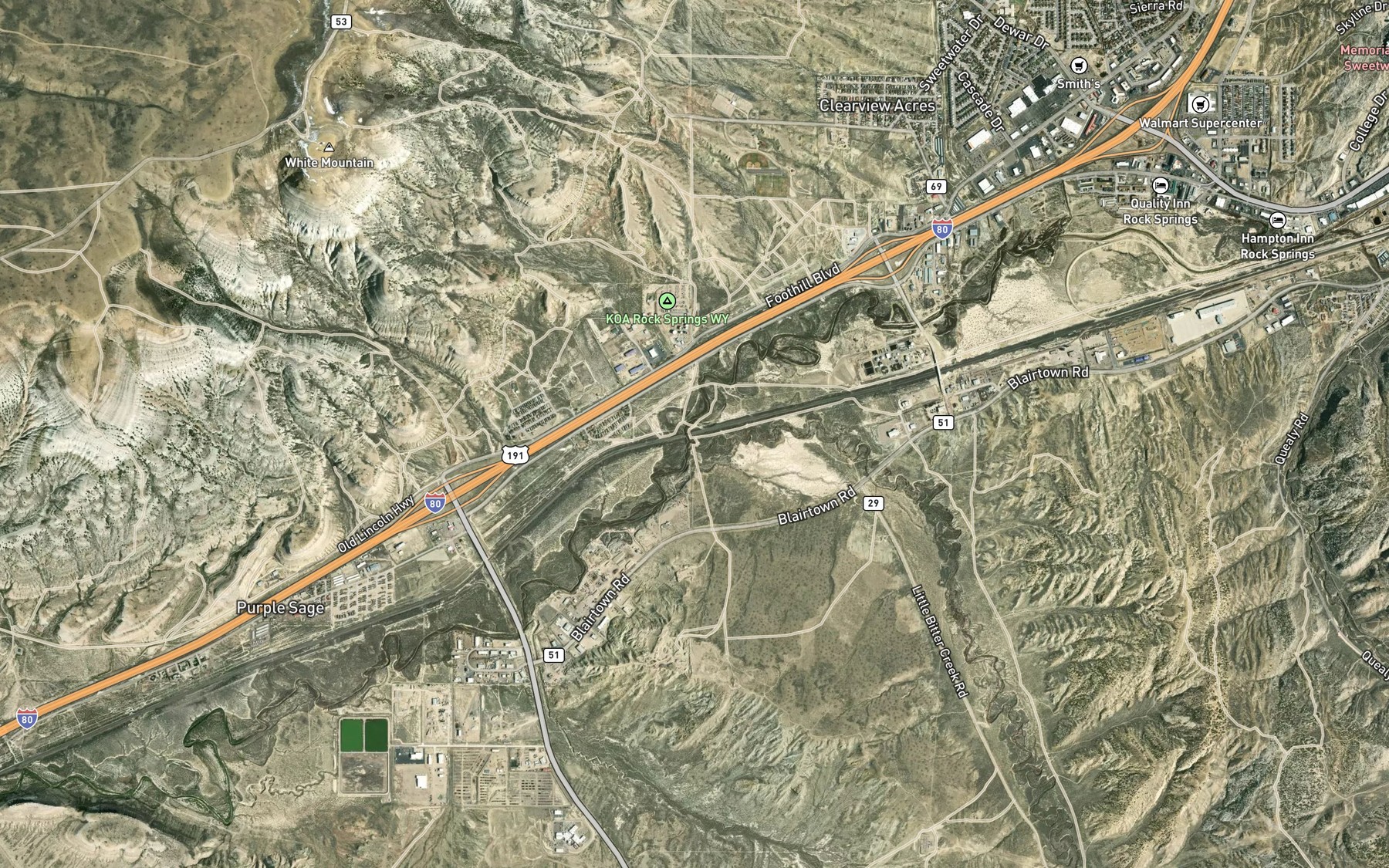 Satellite map of the Little Bitter Creek