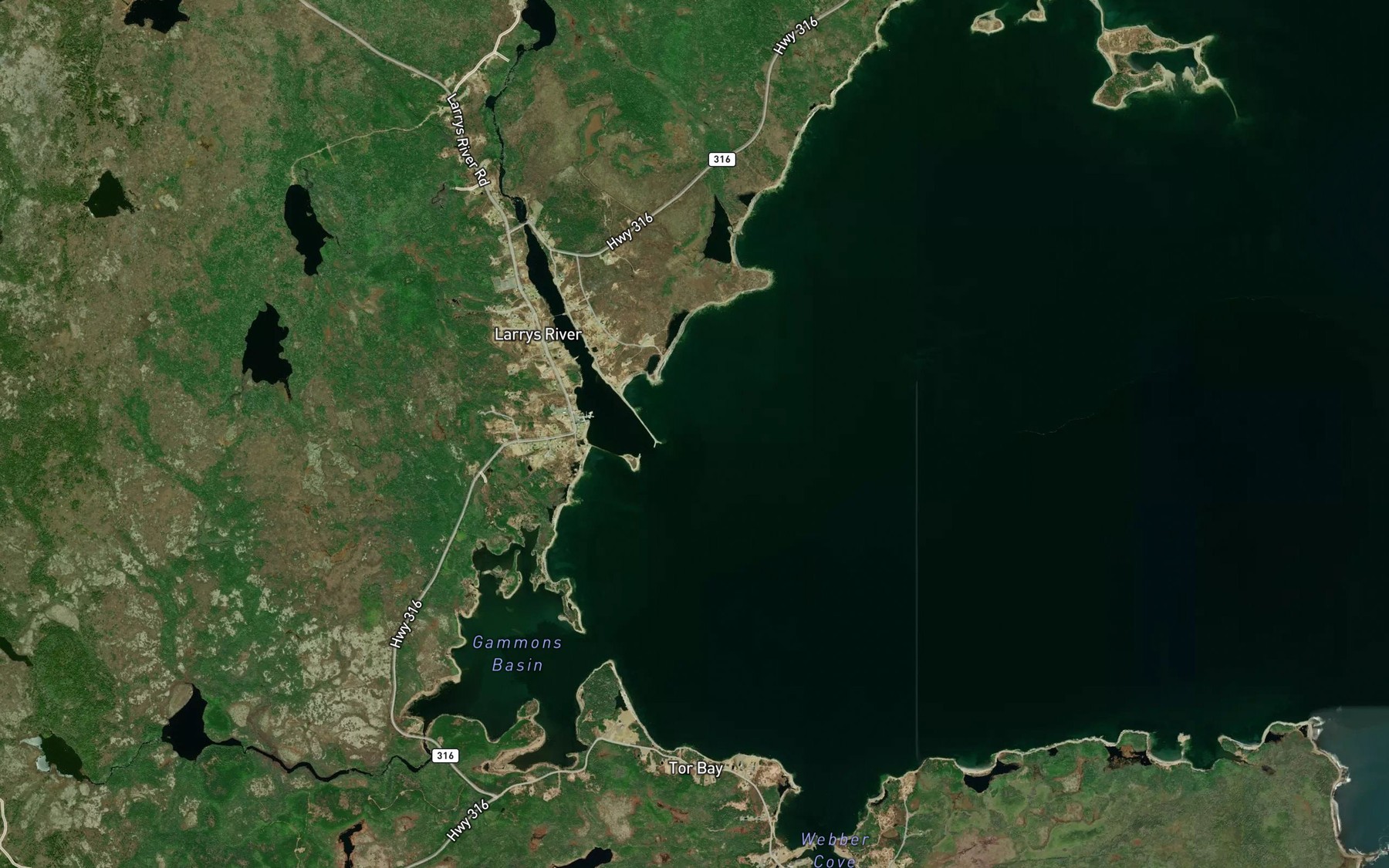 Satellite map of the Larrys River