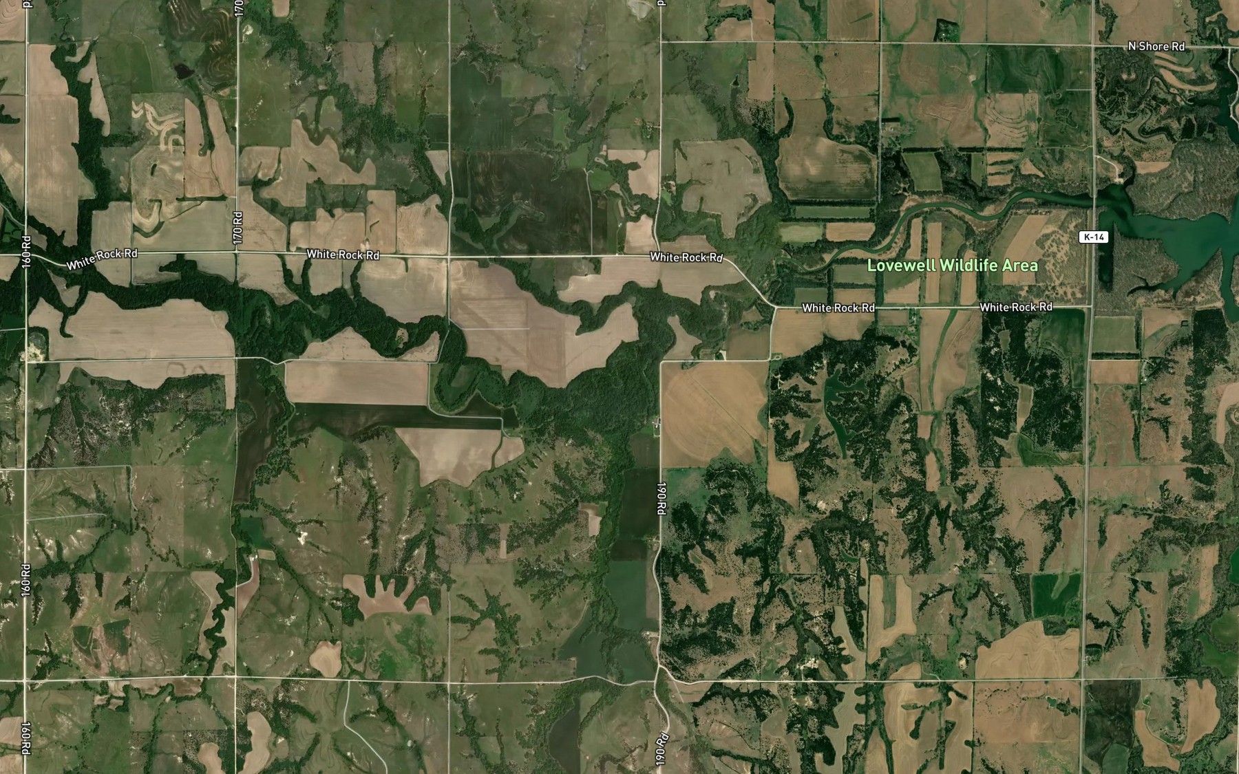 Satellite map of the Big Timber Creek