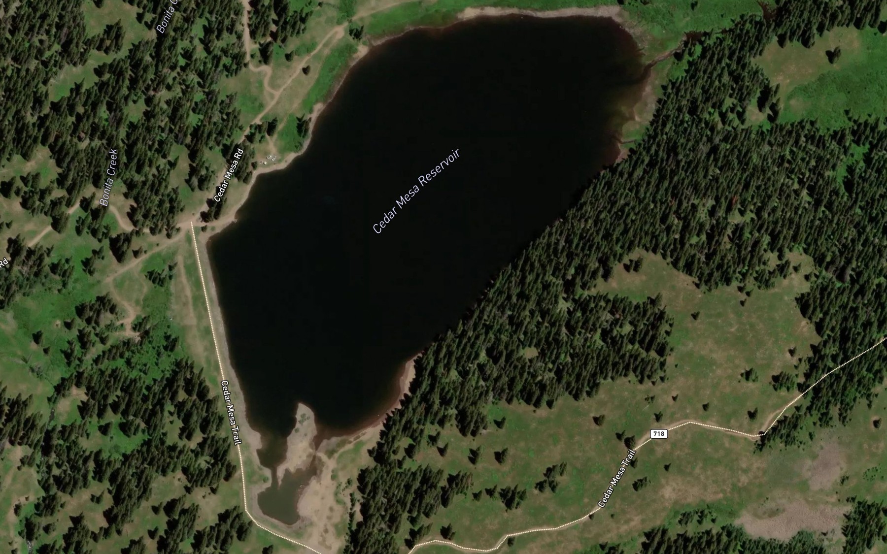 Satellite map of the Cedar Mesa Reservoir
