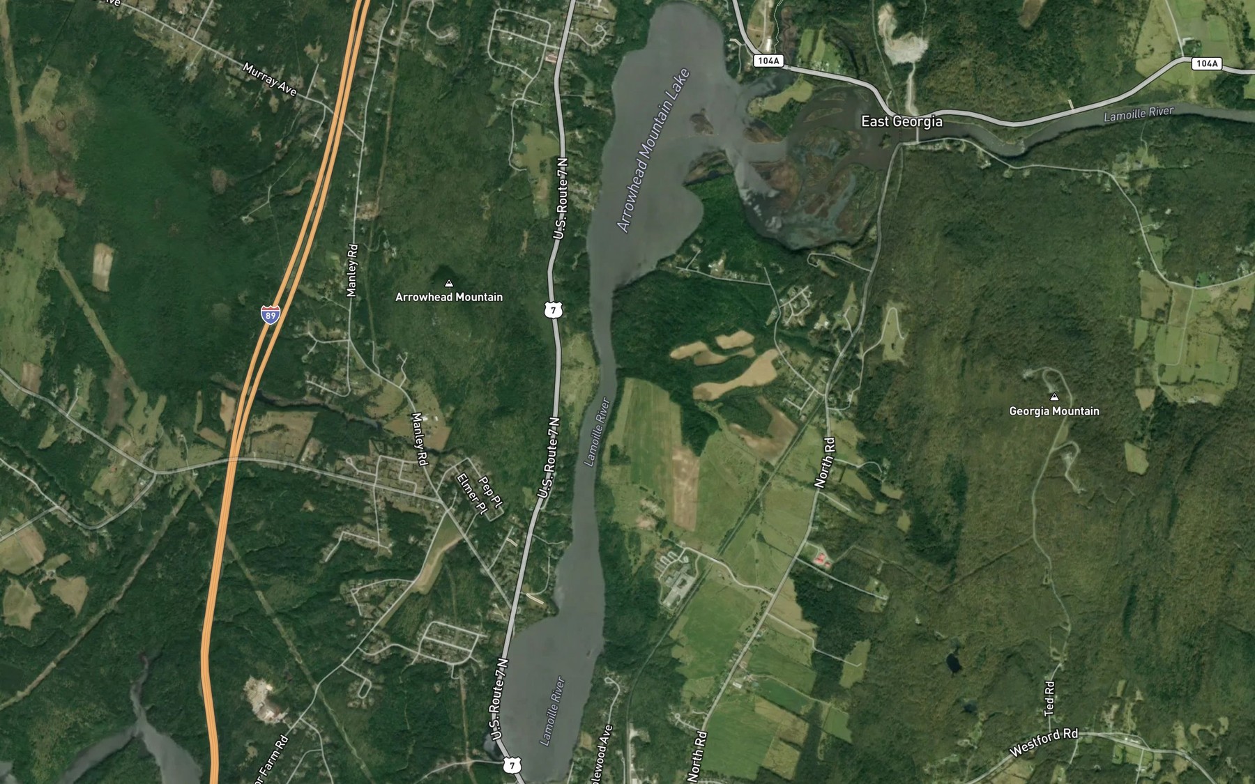 Satellite map of the Arrowhead Mountain Lake