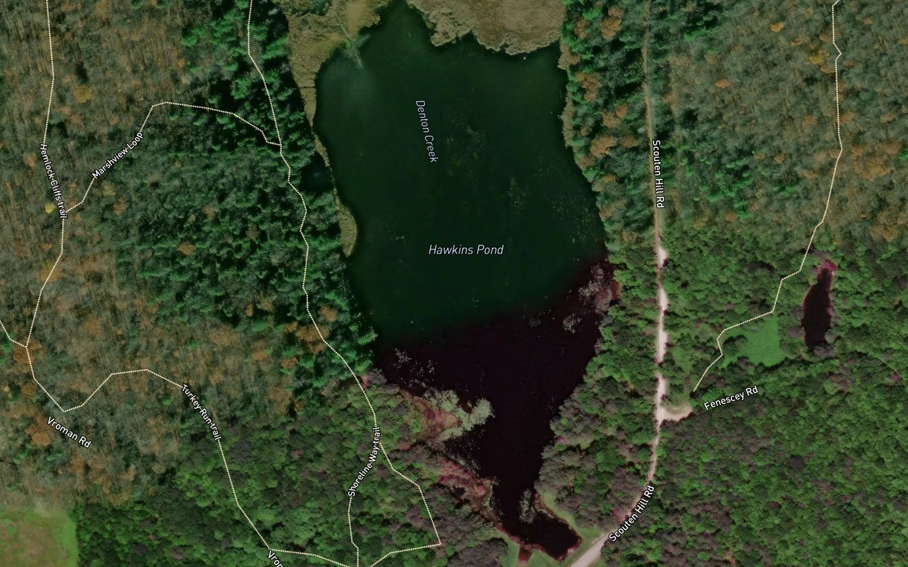 Satellite map of the Hawkins Pond