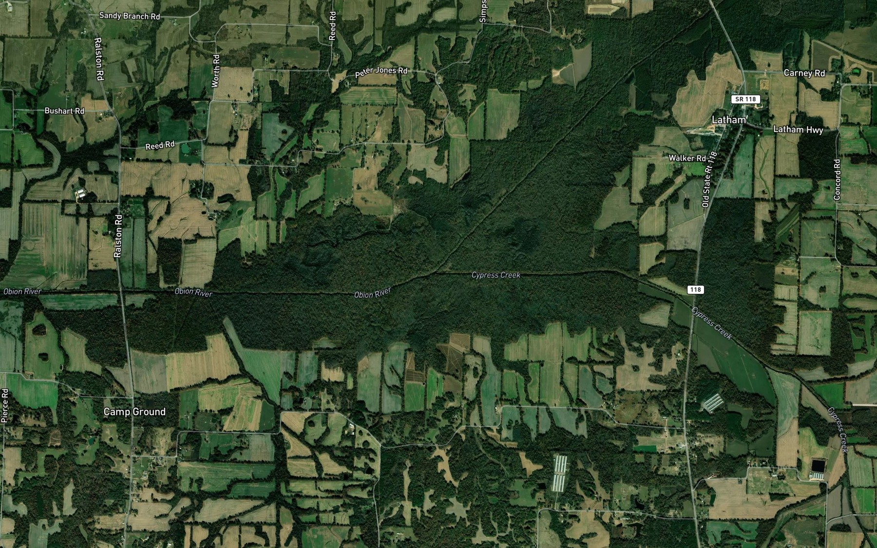 Satellite map of the Cypress Creek
