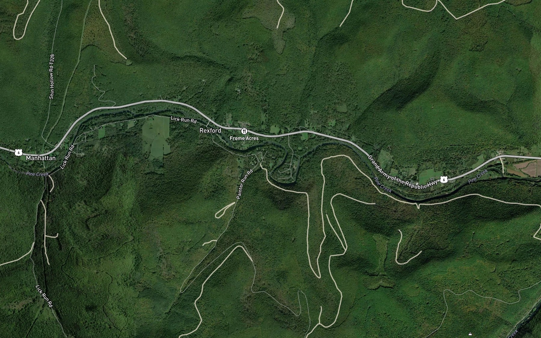 Satellite map of the Painter Run
