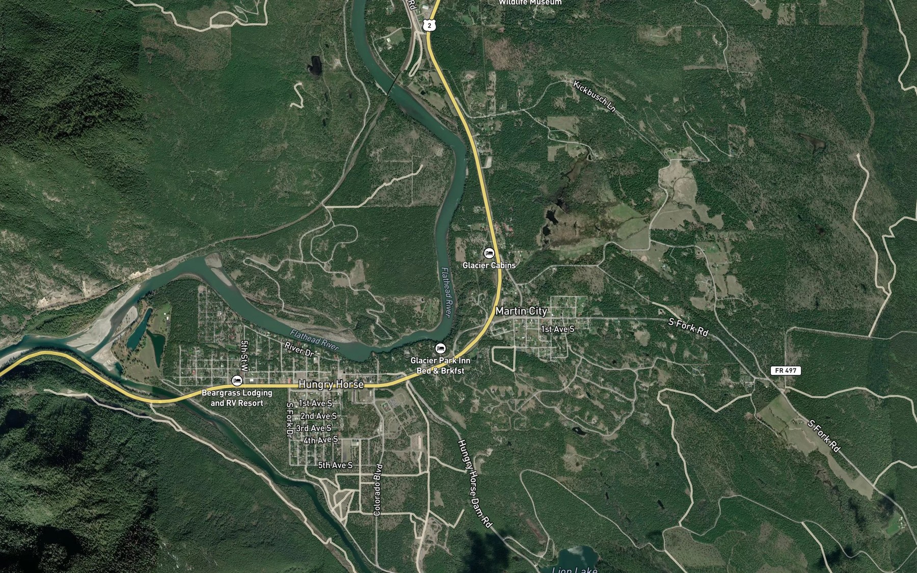 Satellite map of the Abbot Creek