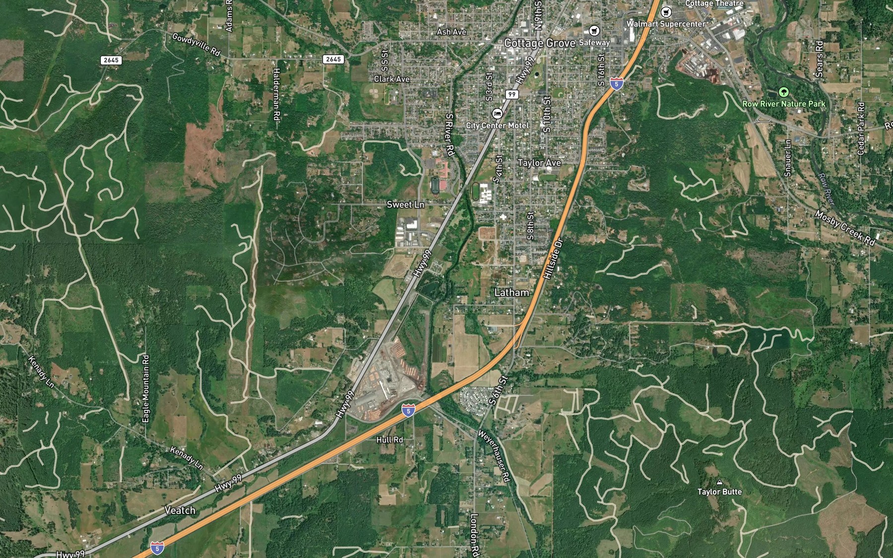 Satellite map of the Cooley Creek