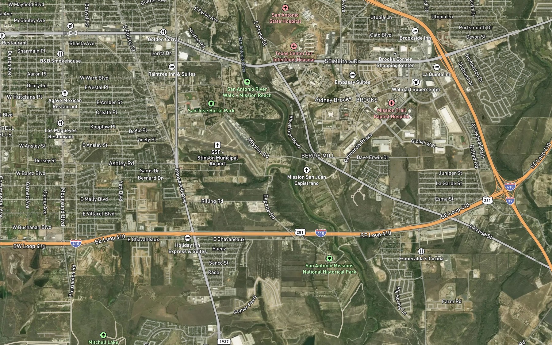 Satellite map of the Espada Aqueduct