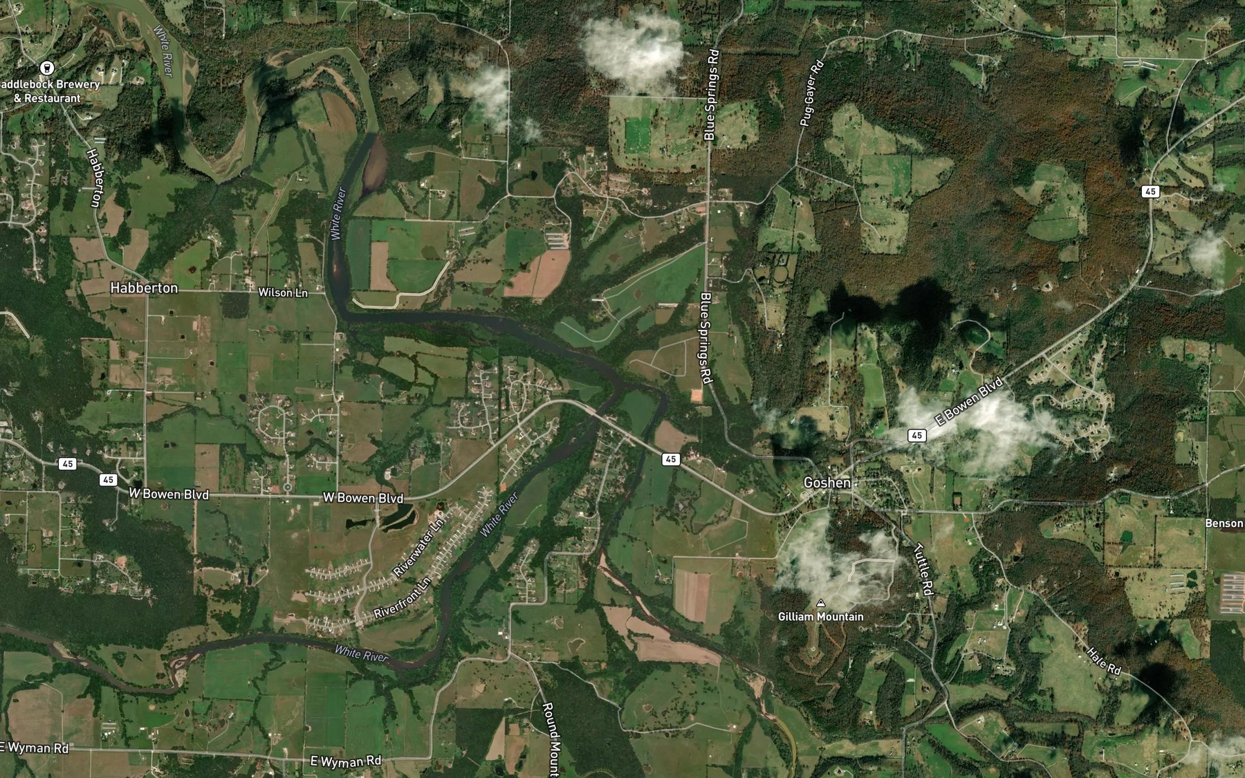 Satellite map of the Richland Creek