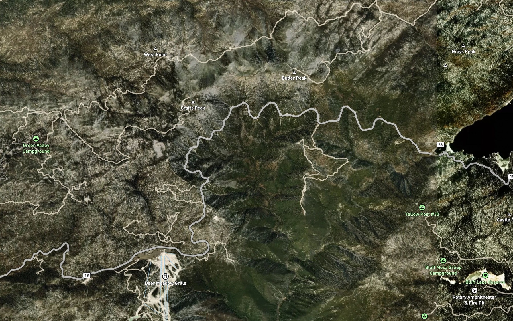 Satellite map of the Crafts Fork