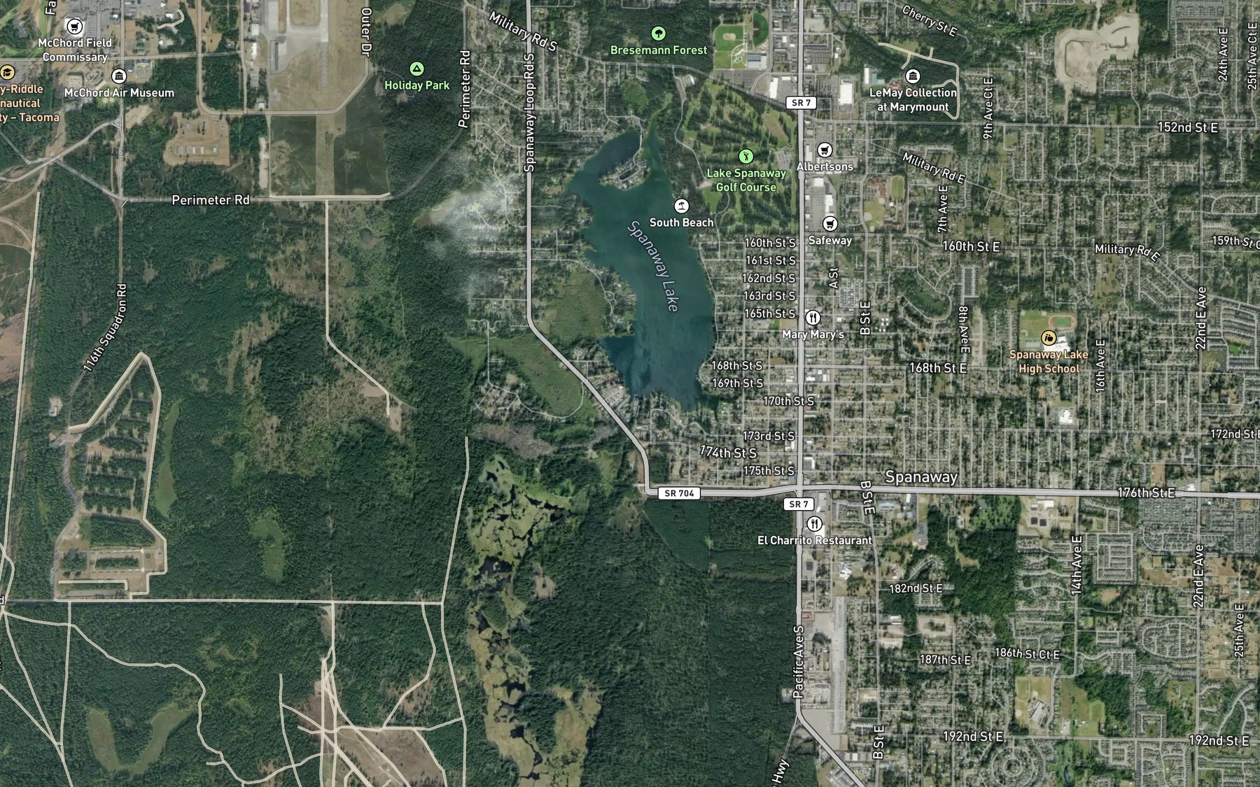 Satellite map of the Spanaway Creek
