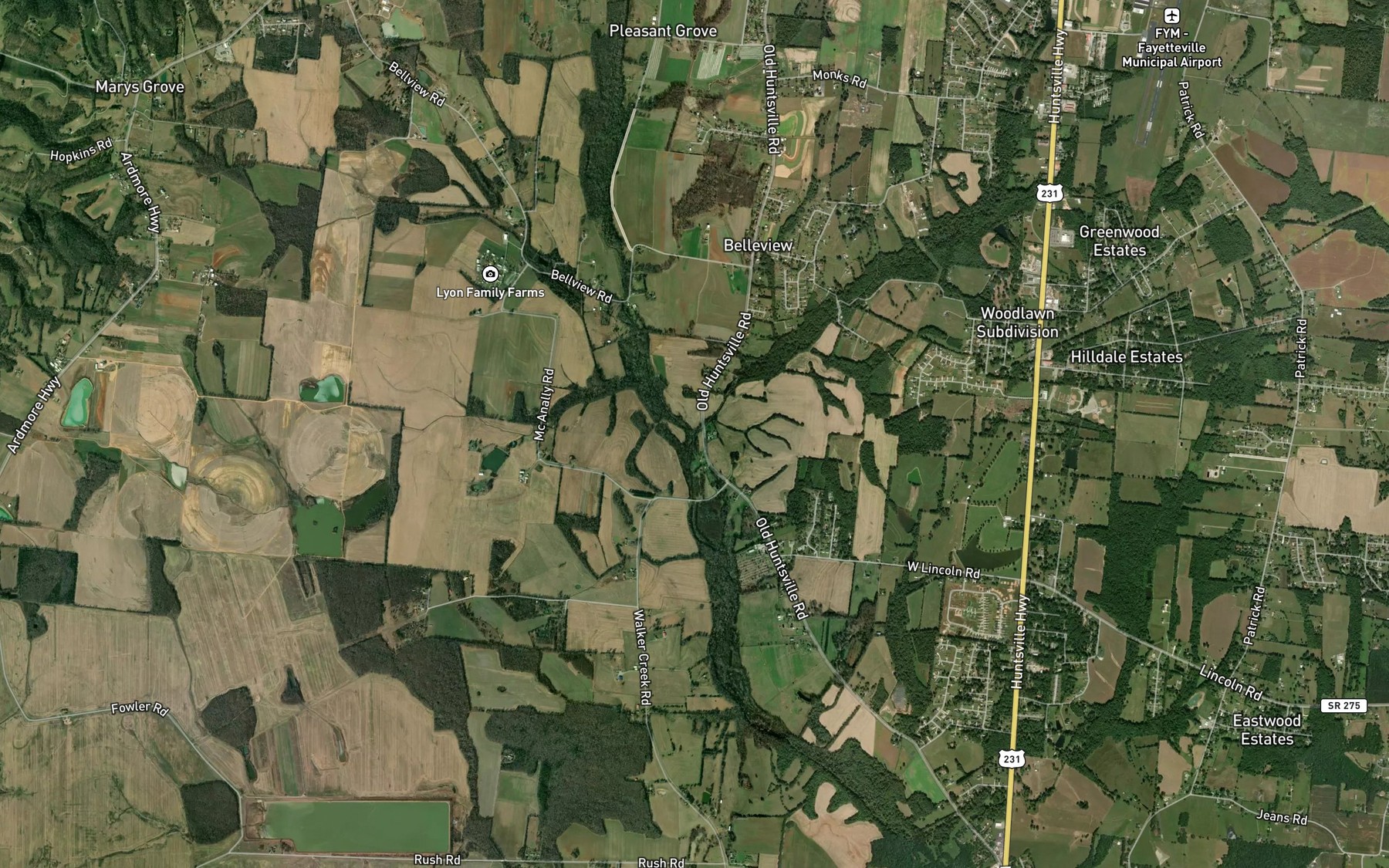 Satellite map of the Washburn Branch