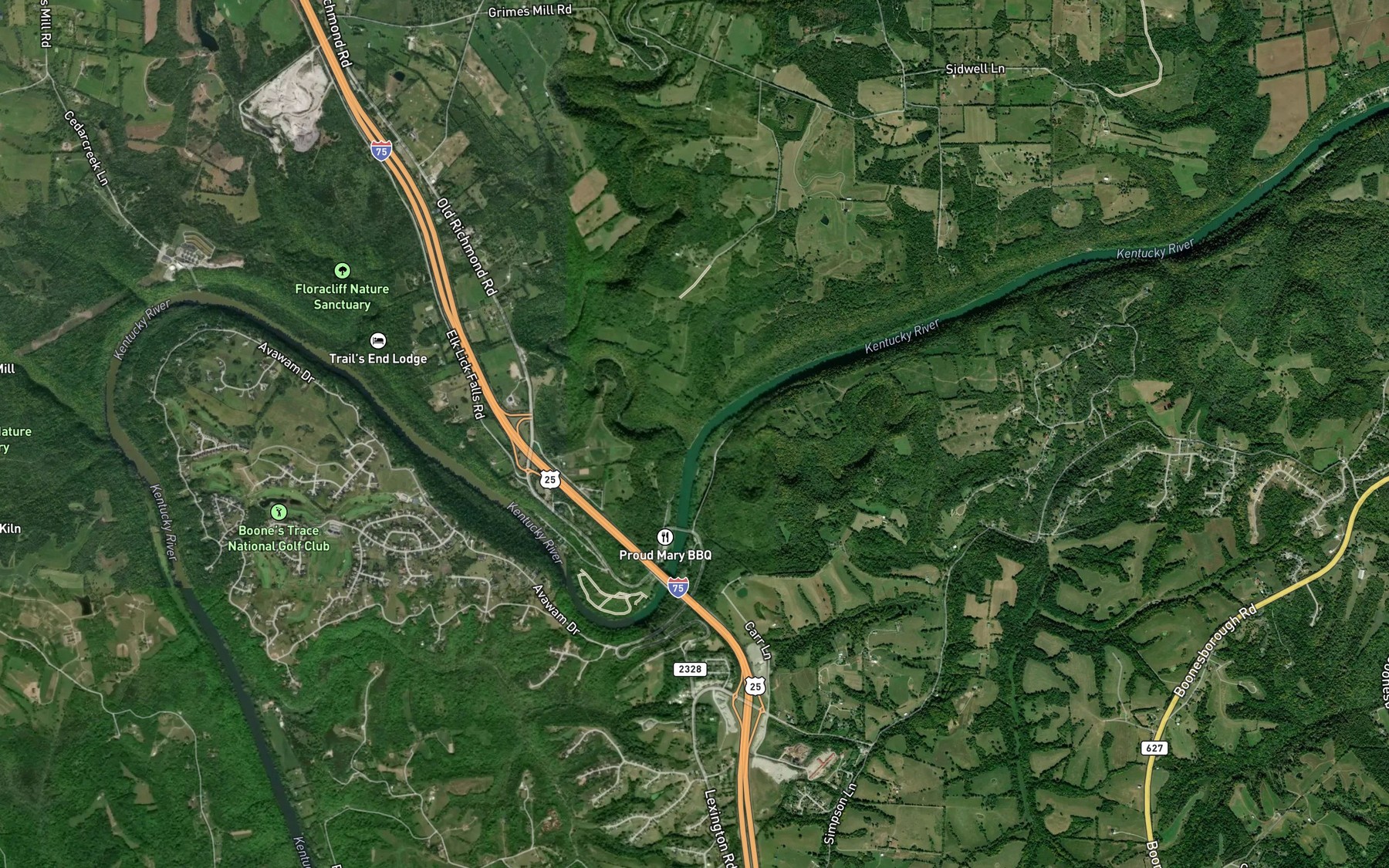 Satellite map of the Boone Creek
