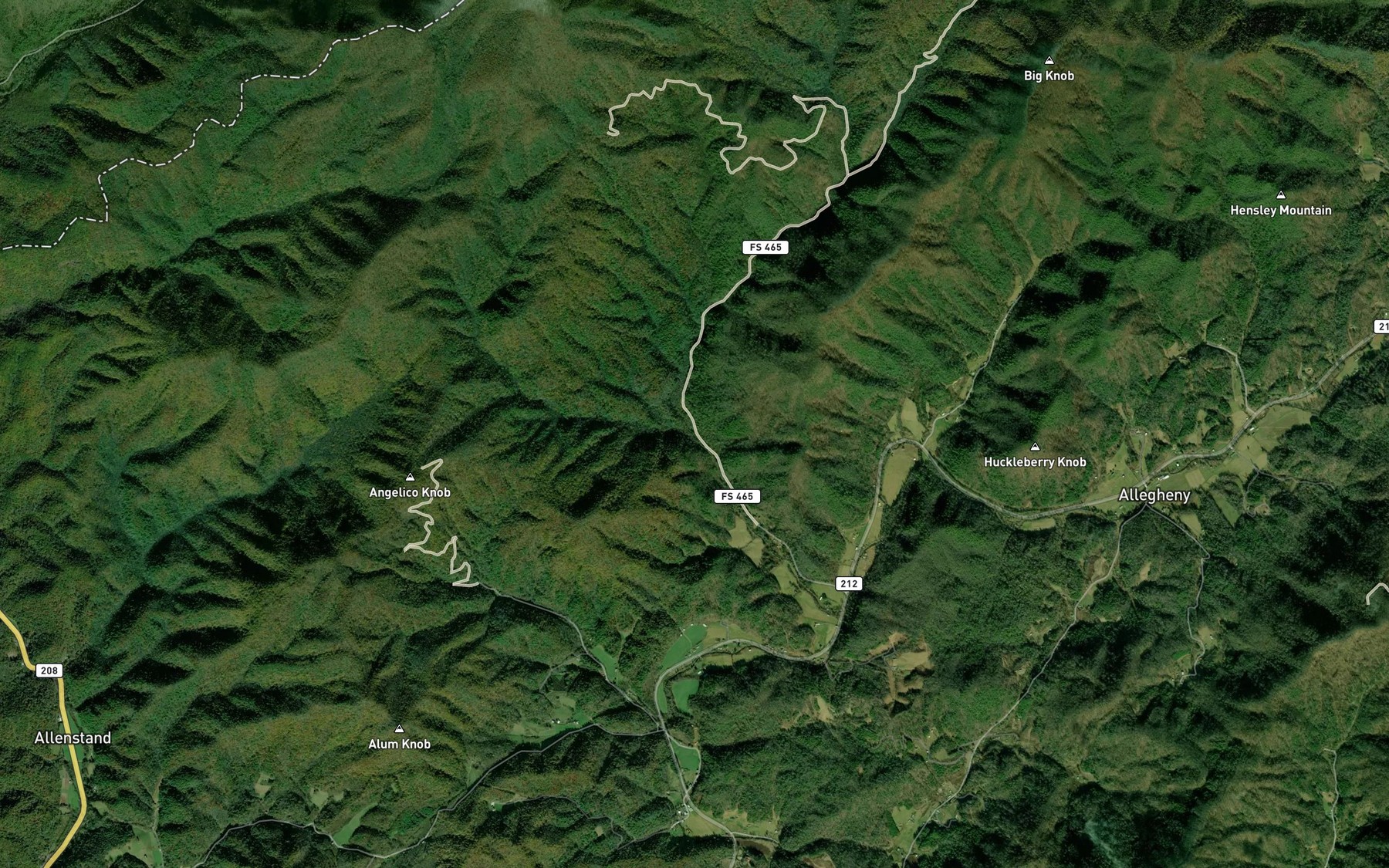 Satellite map of the East Prong Hickey Fork