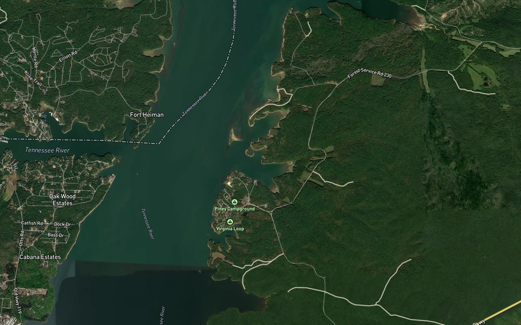Satellite map of the Piney Bay