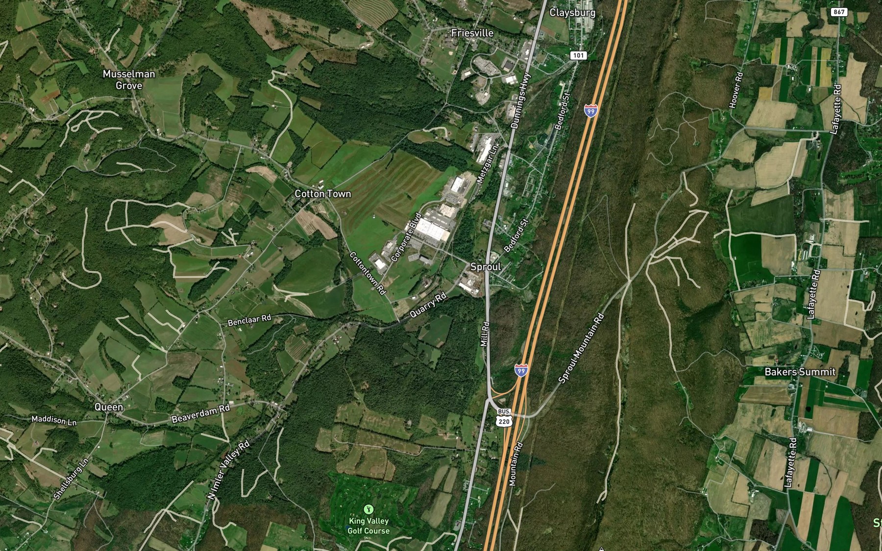Satellite map of the Boiling Spring Run