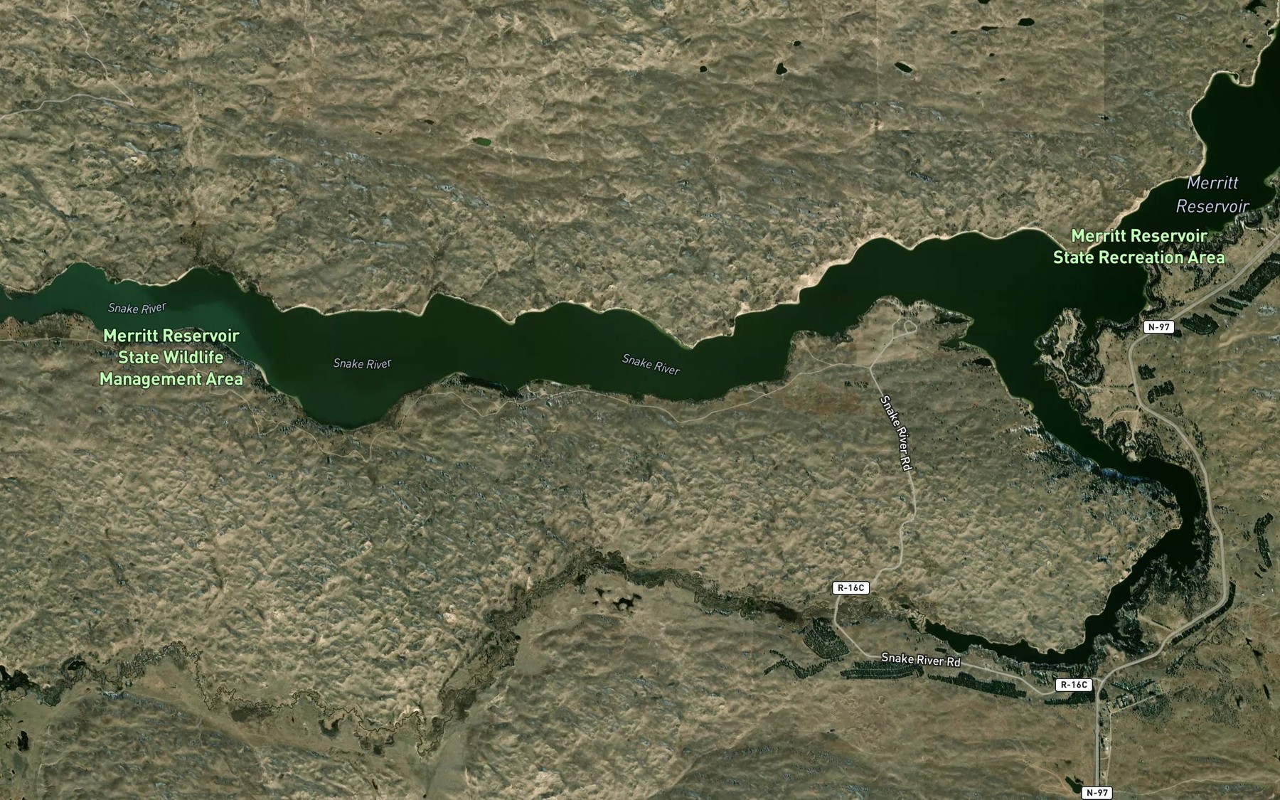 Satellite map of the Merritt Reservoir