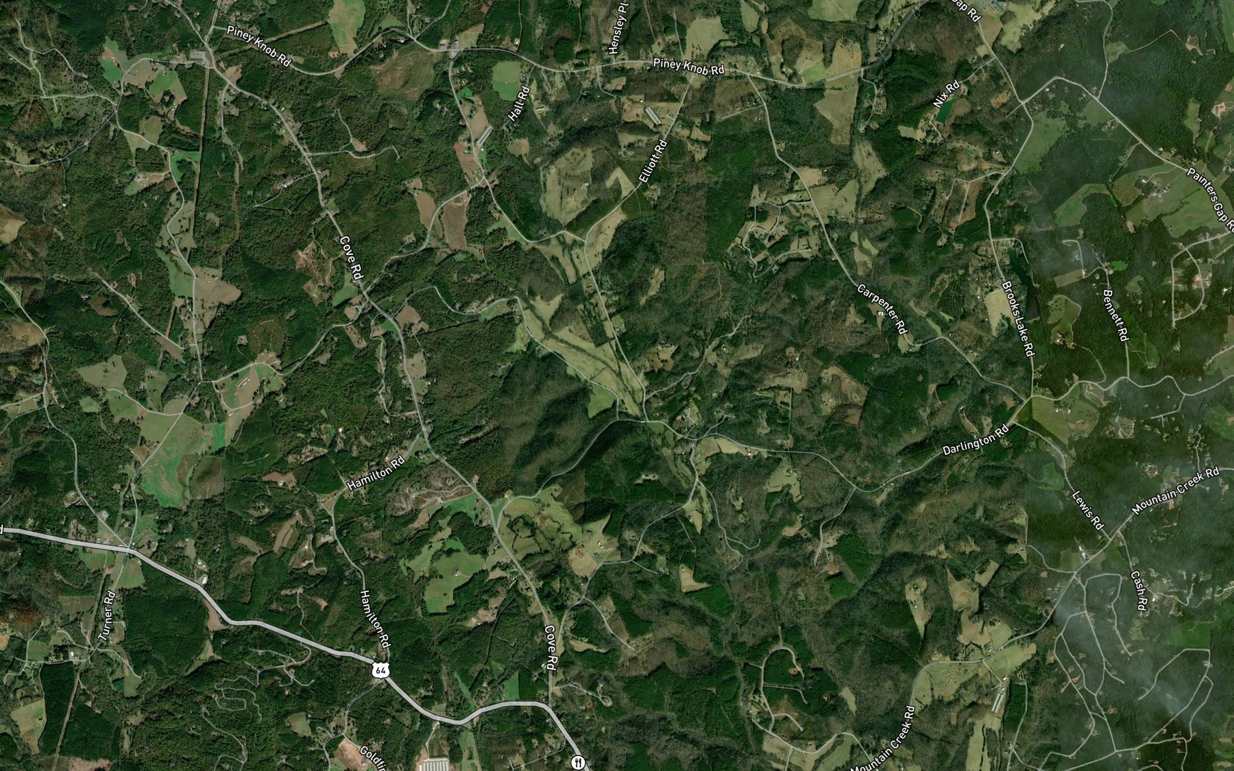 Satellite map of the Piney Knob Creek