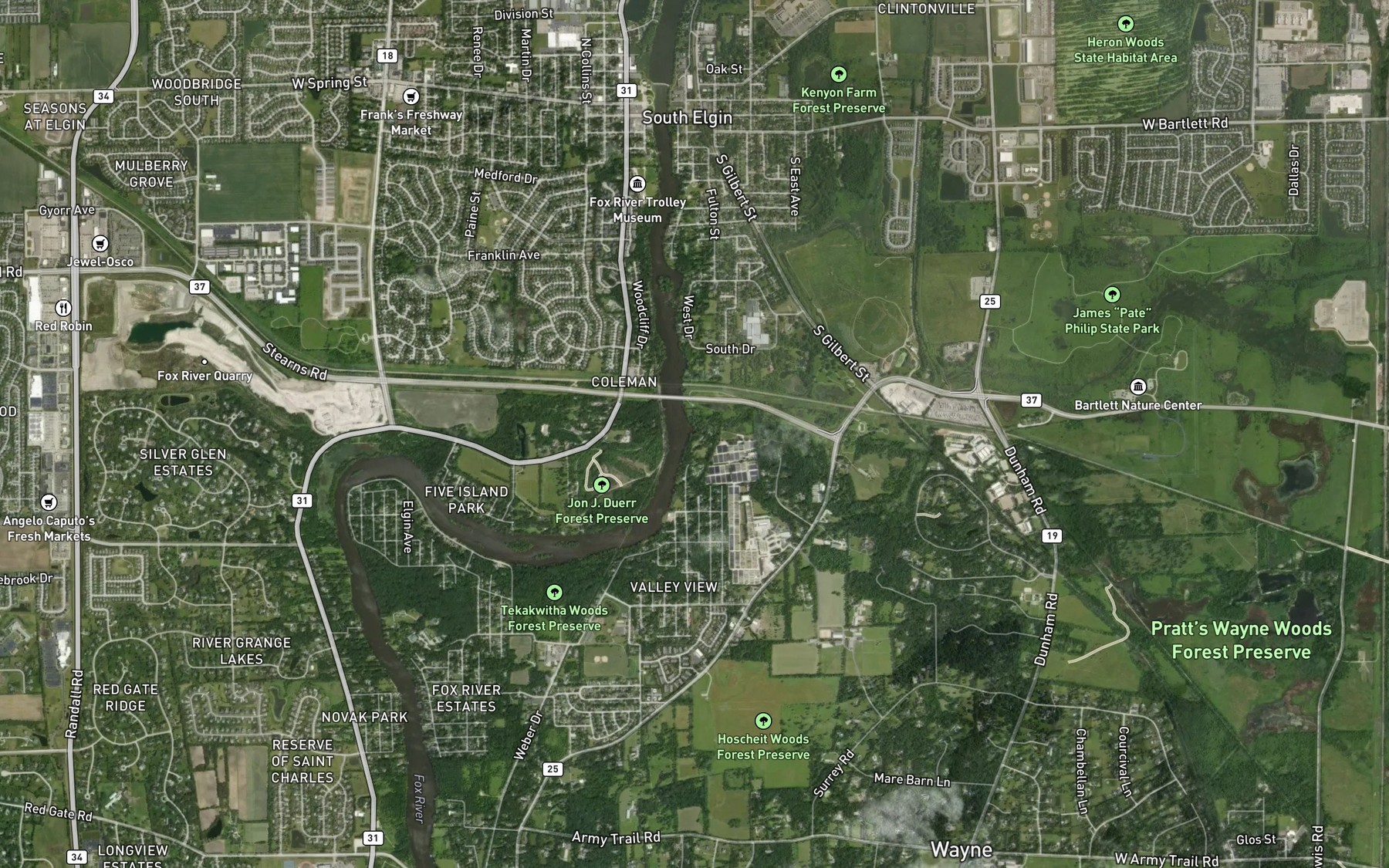Satellite map of the Brewster Creek