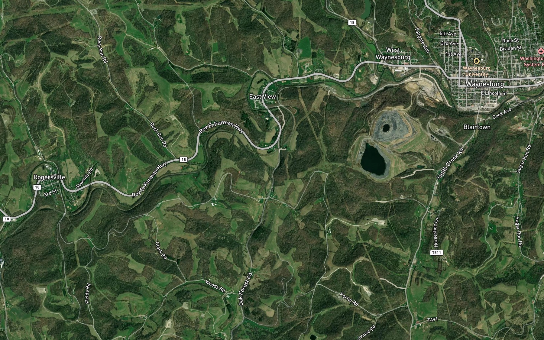 Satellite map of the Pursley Creek