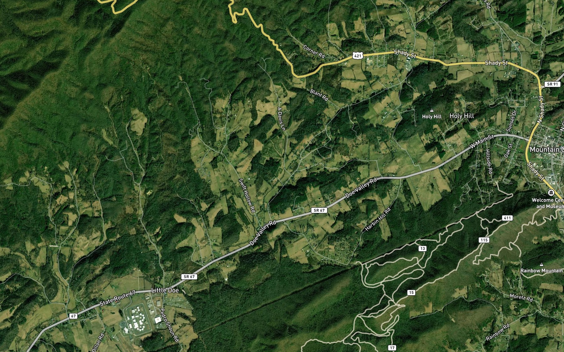 Satellite map of the Shaw Branch