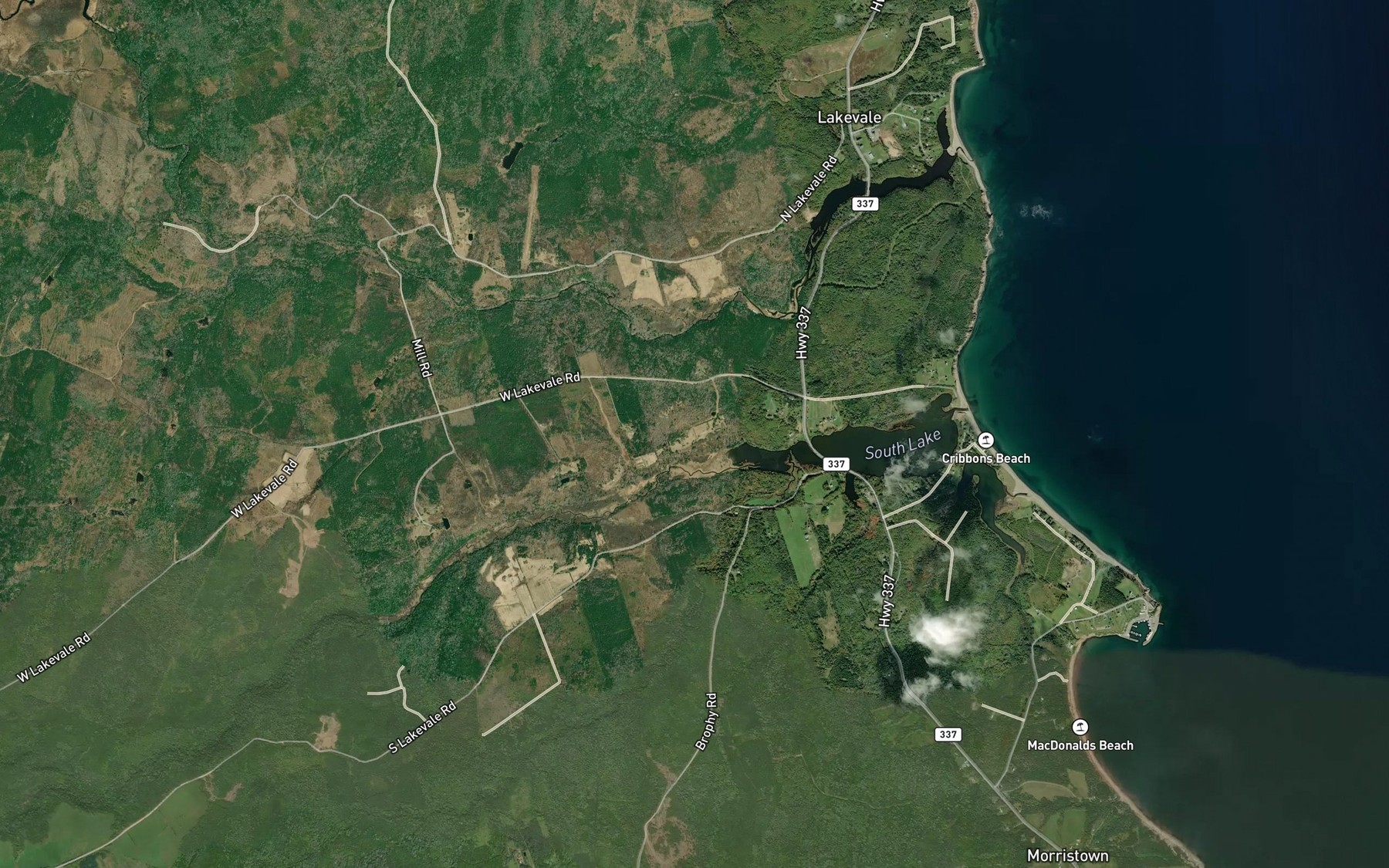 Satellite map of the Wallace Brook