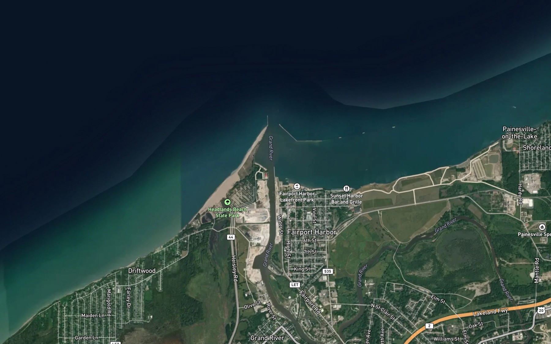 Satellite map of the Fairport Harbor Pier