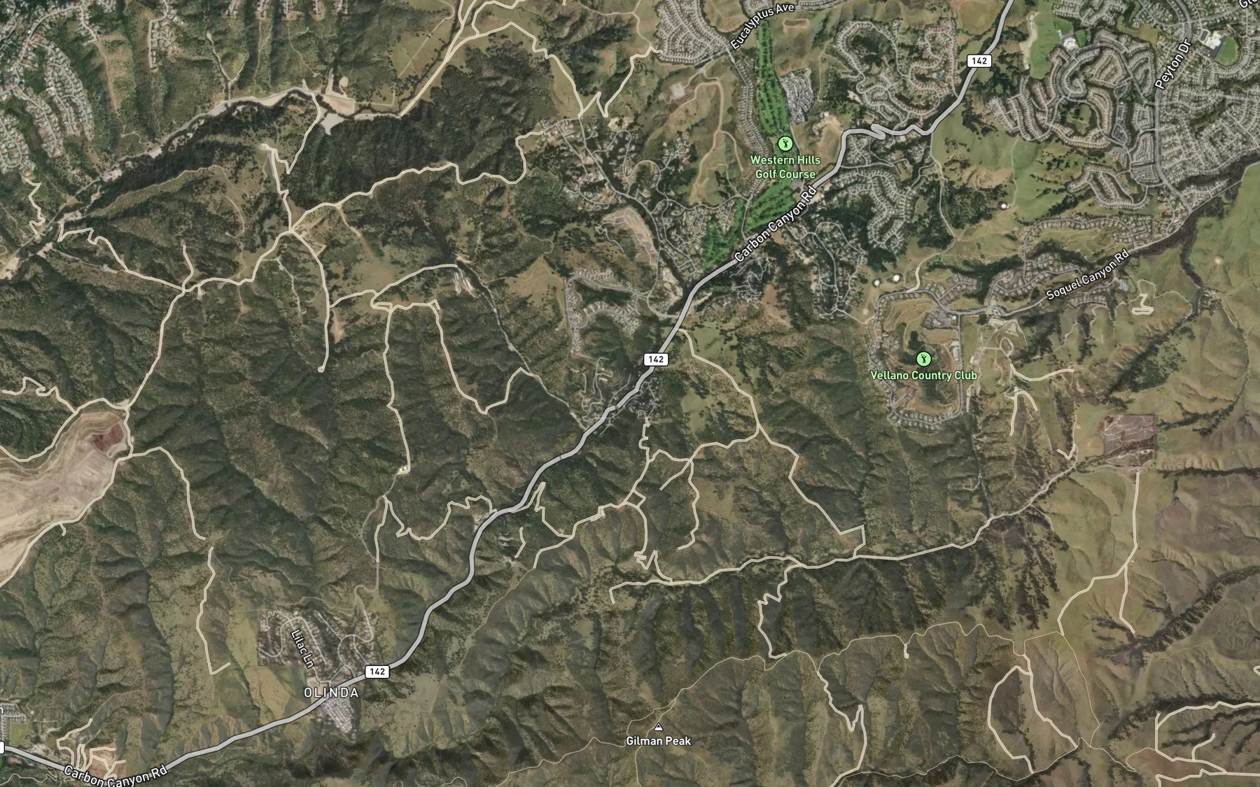 Satellite map of the Carbon Canyon Mineral Springs