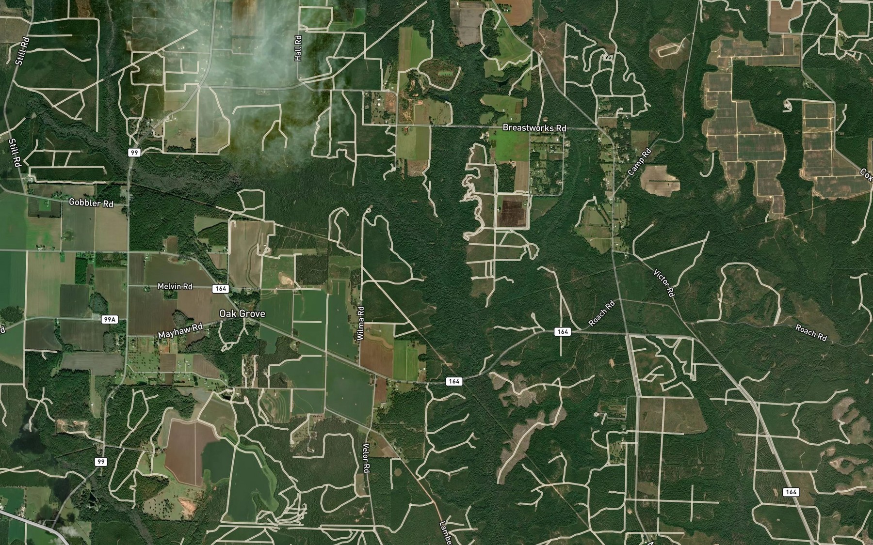 Satellite map of the Breastworks Branch