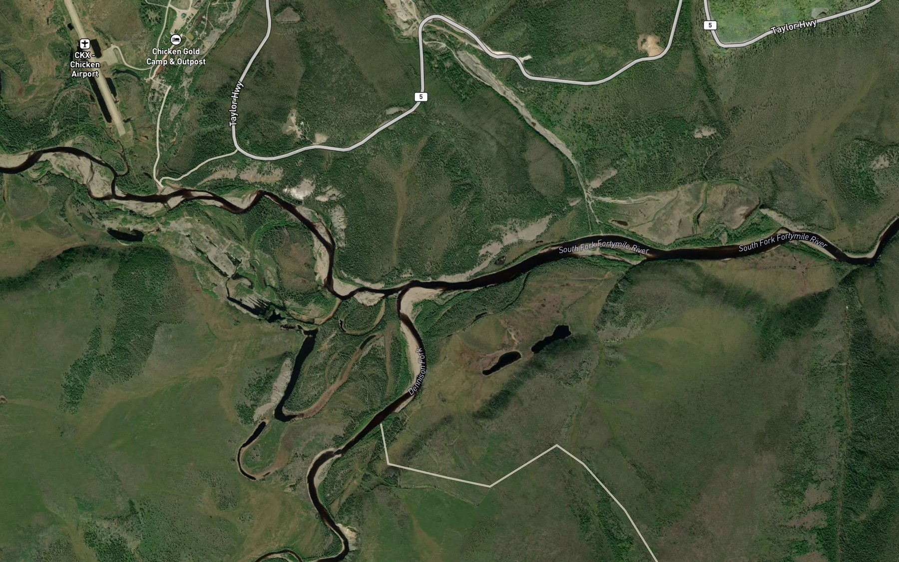 Satellite map of the Dennison Fork