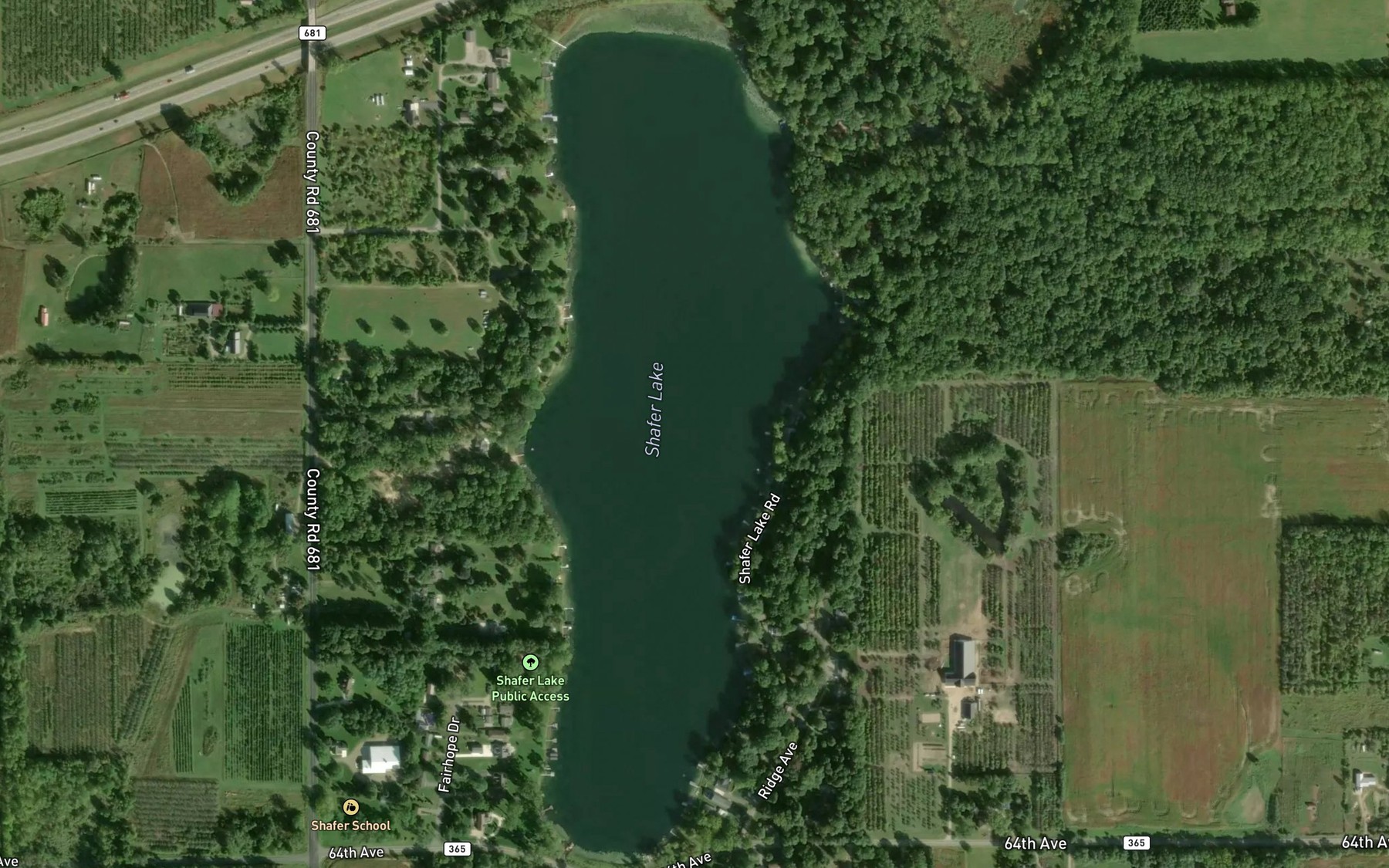 Satellite map of the Shafer Lake