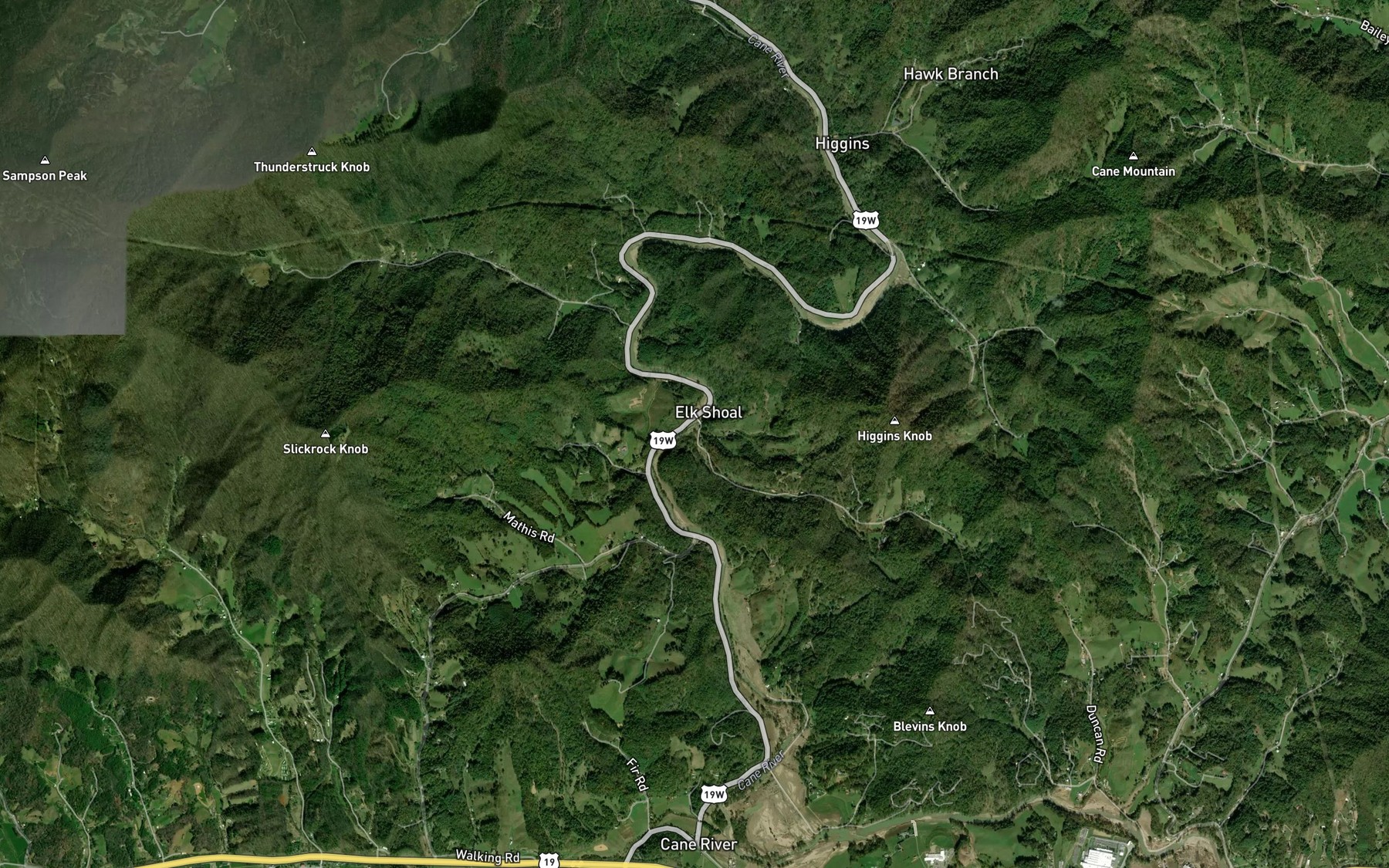 Satellite map of the Sweet Branch
