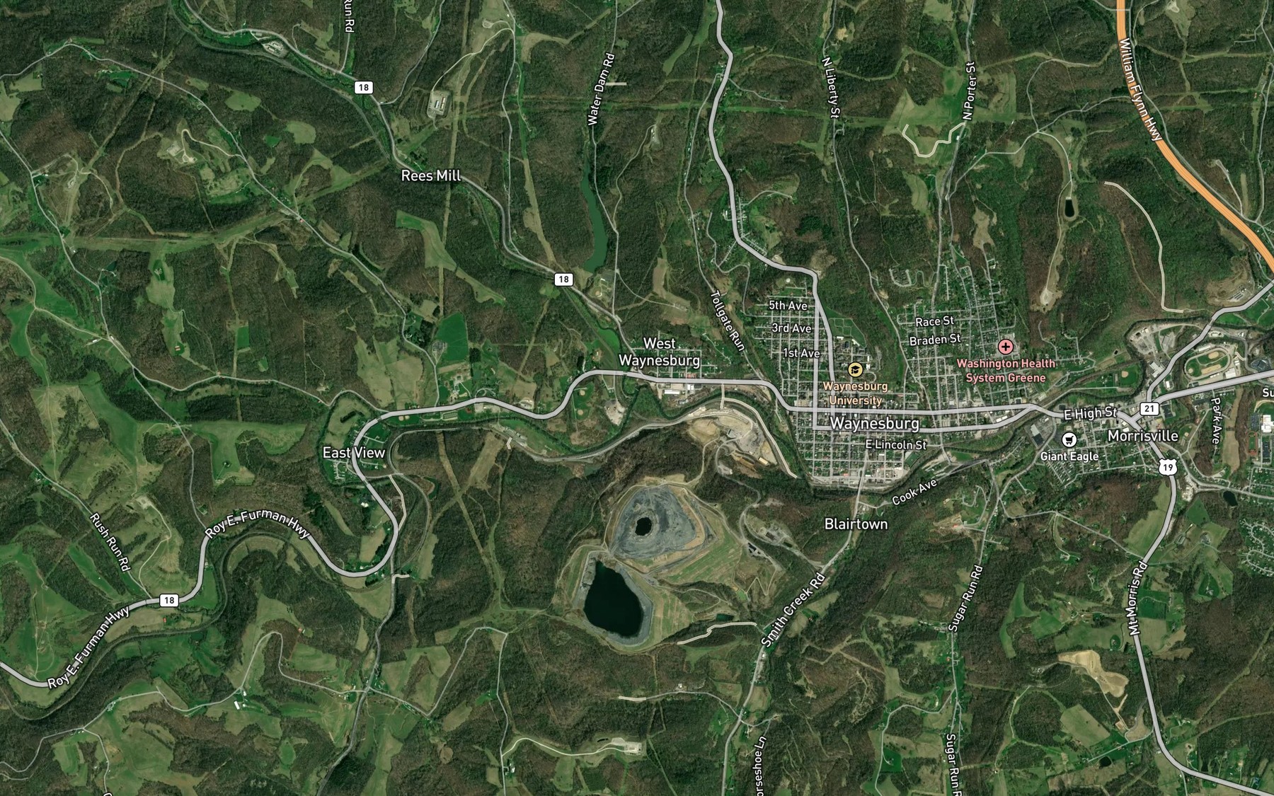 Satellite map of the Browns Creek