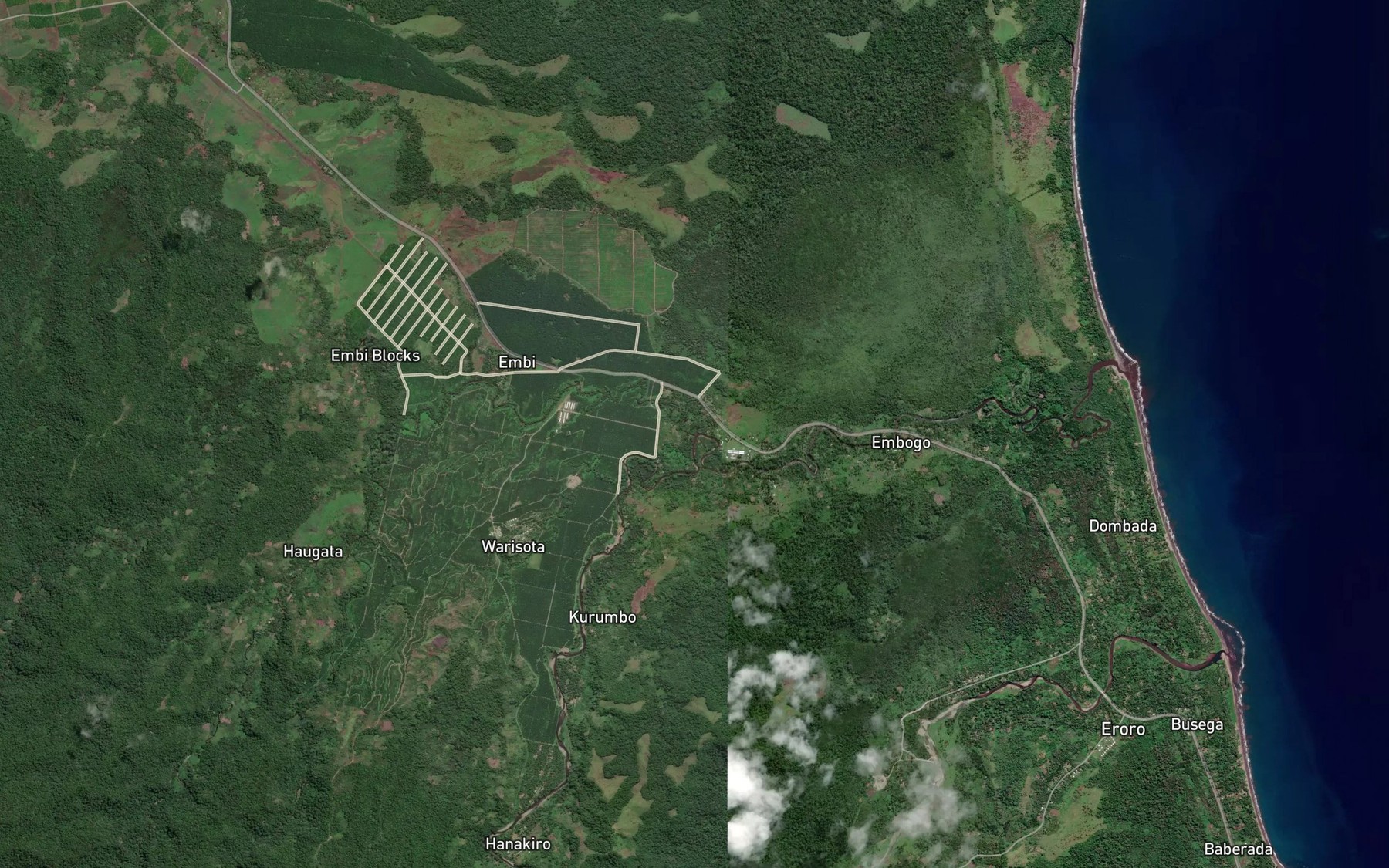 Satellite map of the Embi Creek