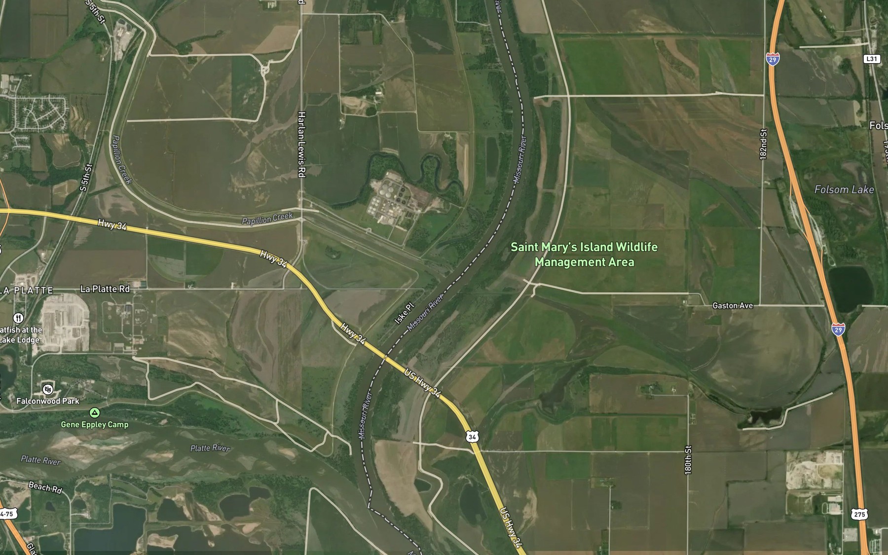 Satellite map of the Papillion Creek