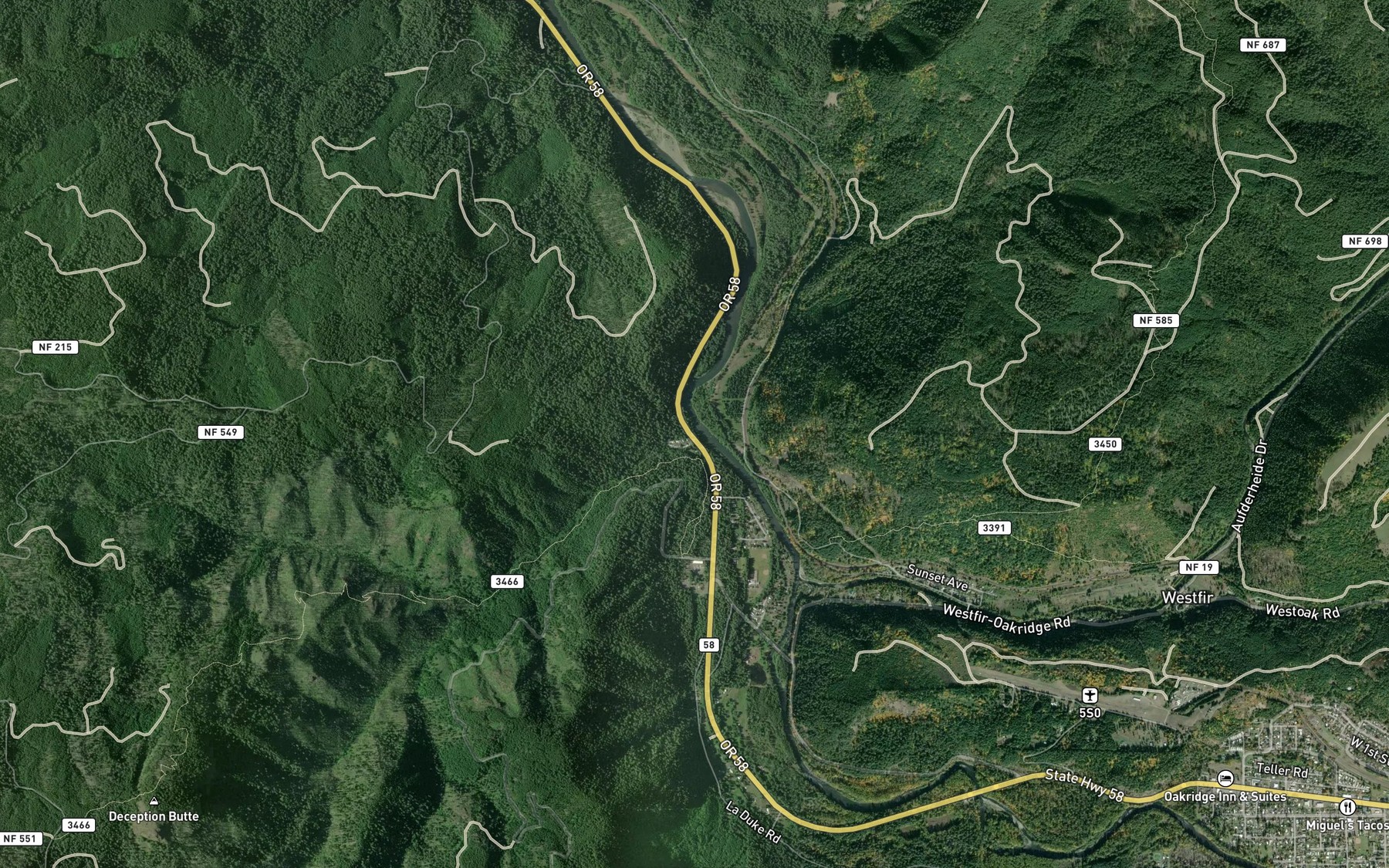 Satellite map of the Deception Creek